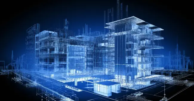 Illustrated 3D render of a large office building.