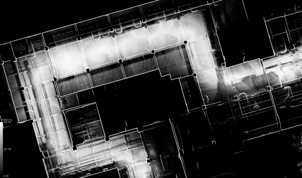 Black and White screenshot of a building captured by the Tersus MVP S1