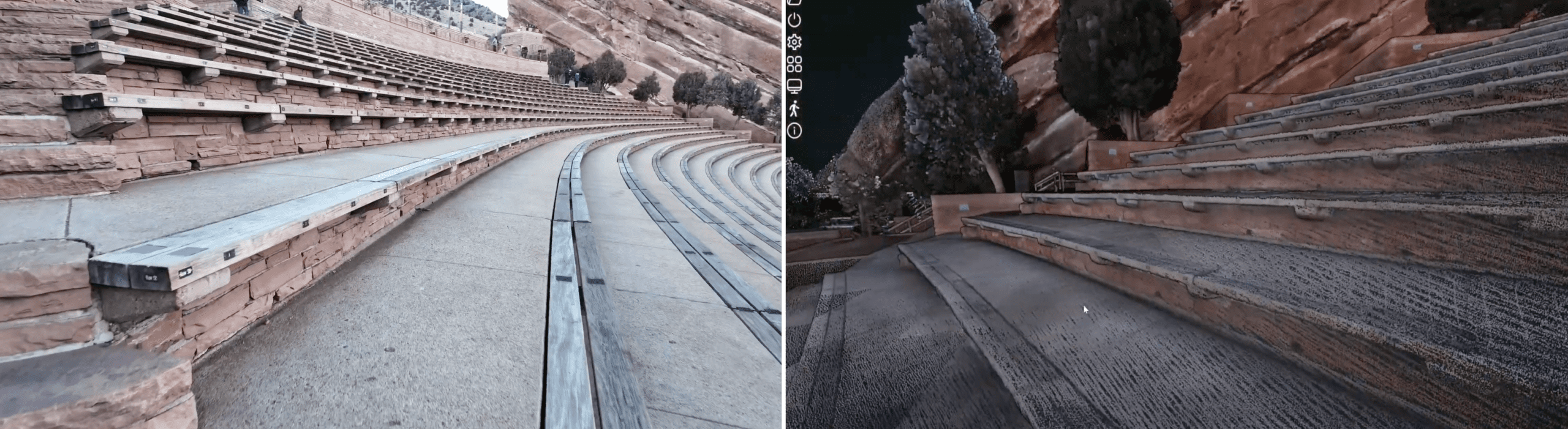 Profile view of the point cloud generated for the seating. Data was captured with the Tersus MVP S2 SLAM Scanner.